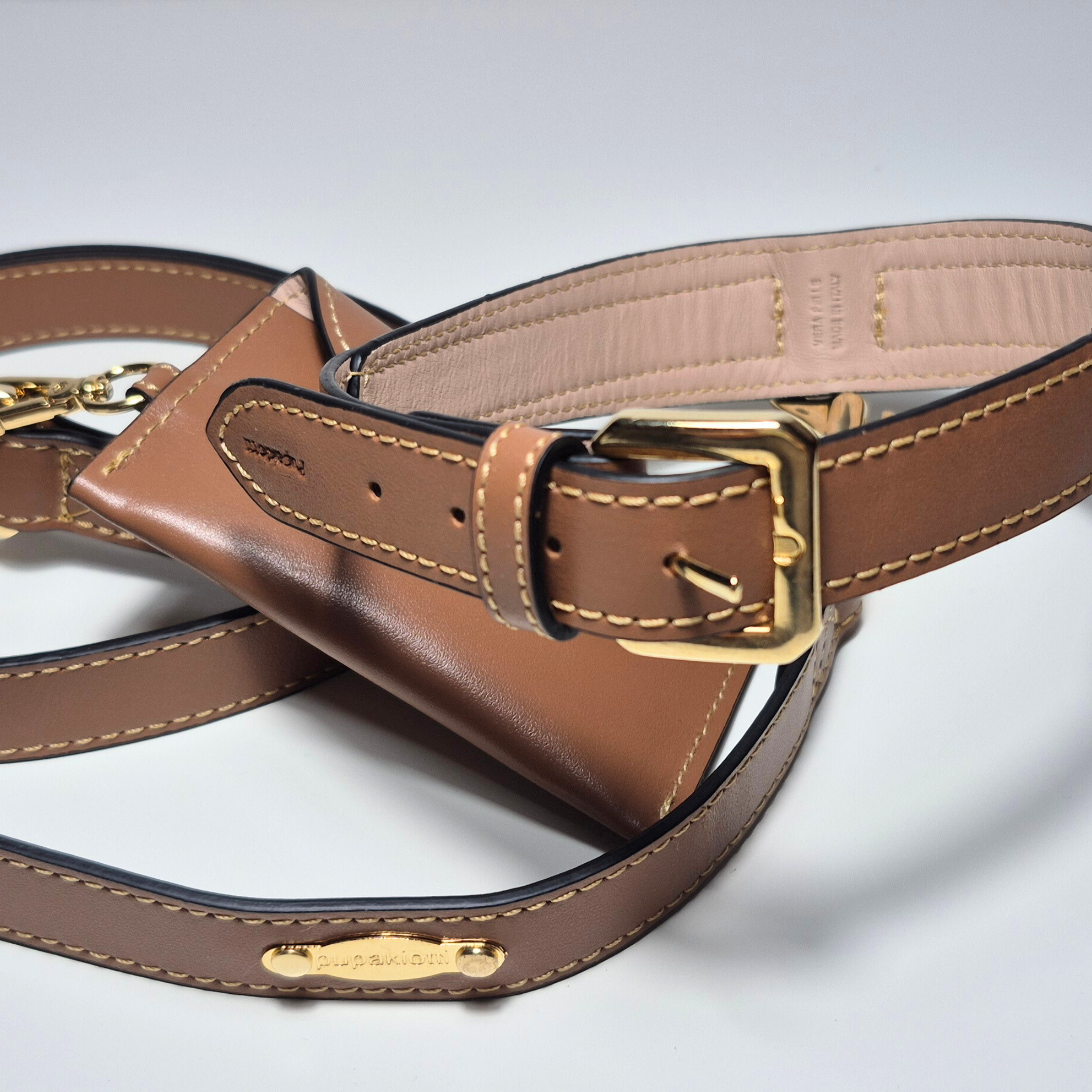 Set Collare e Guinzaglio in Pelle con Porta Sacchetti